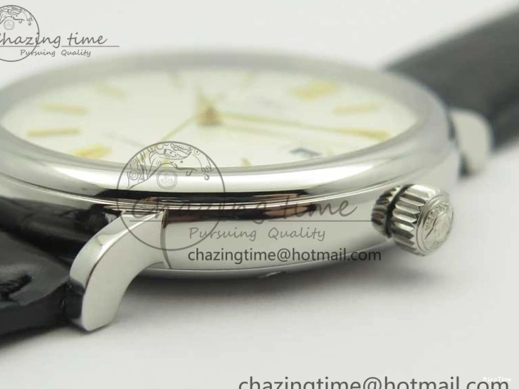 MIROTIME 0523 Affordable Portofino IW356501 SS V3 MK 1:1 Best Edition White Dial Gold Markers On Black Leather Strap MIYOTA 7196